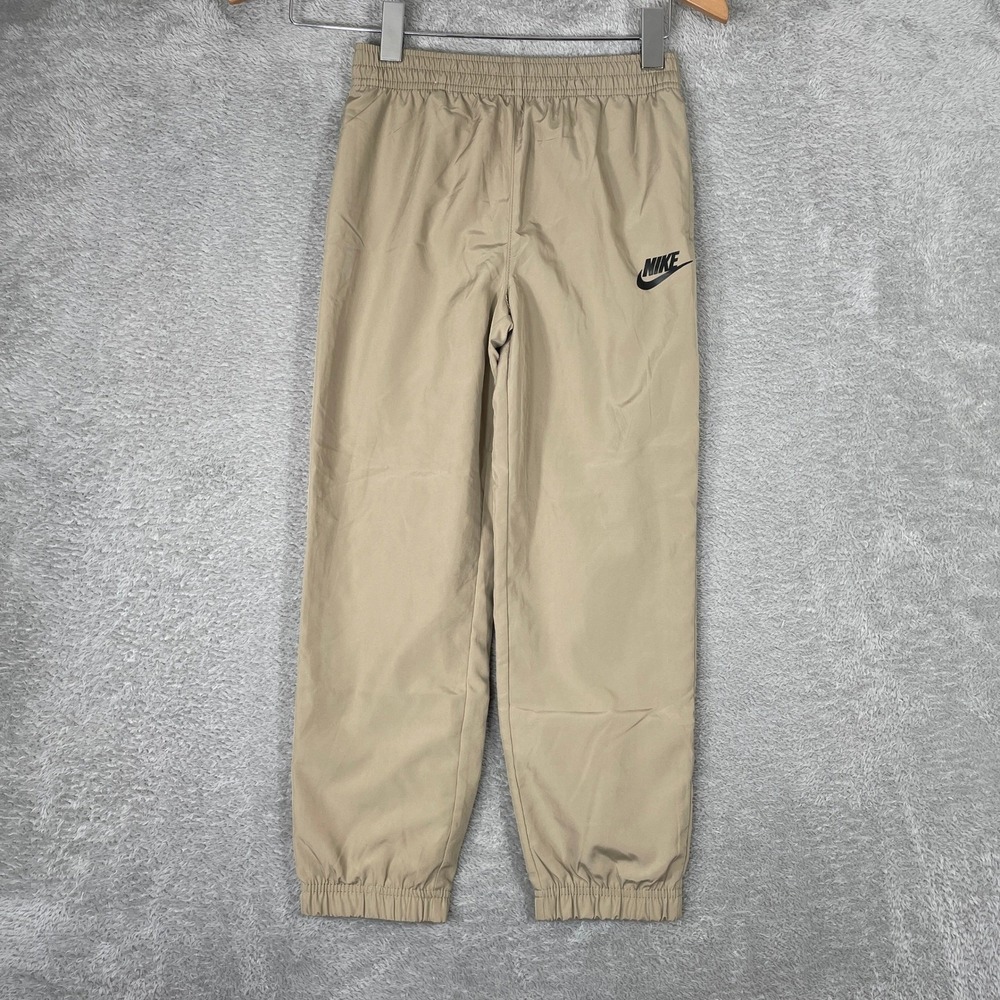 Nike Track Pants Kids Large 7 Tan Khaki Windbreaker Mesh Lined Joggers